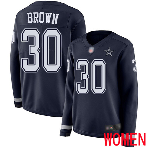 Women Dallas Cowboys Limited Navy Blue Anthony Brown #30 Therma Long Sleeve NFL Jersey->women nfl jersey->Women Jersey